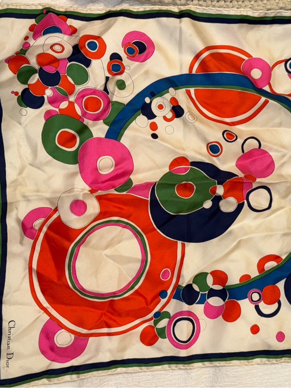 Dior Multicolor Silk Scarf with Abstract Circular Print